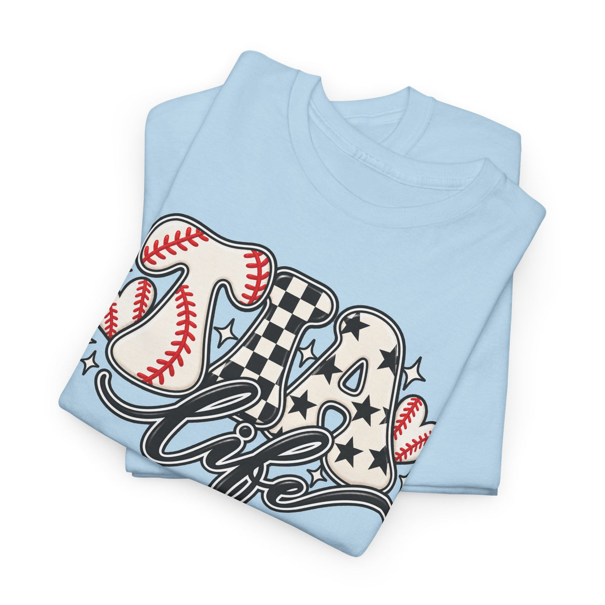 Baseball Life T-Shirt — Retro Heart & Checkerboard Softball Design