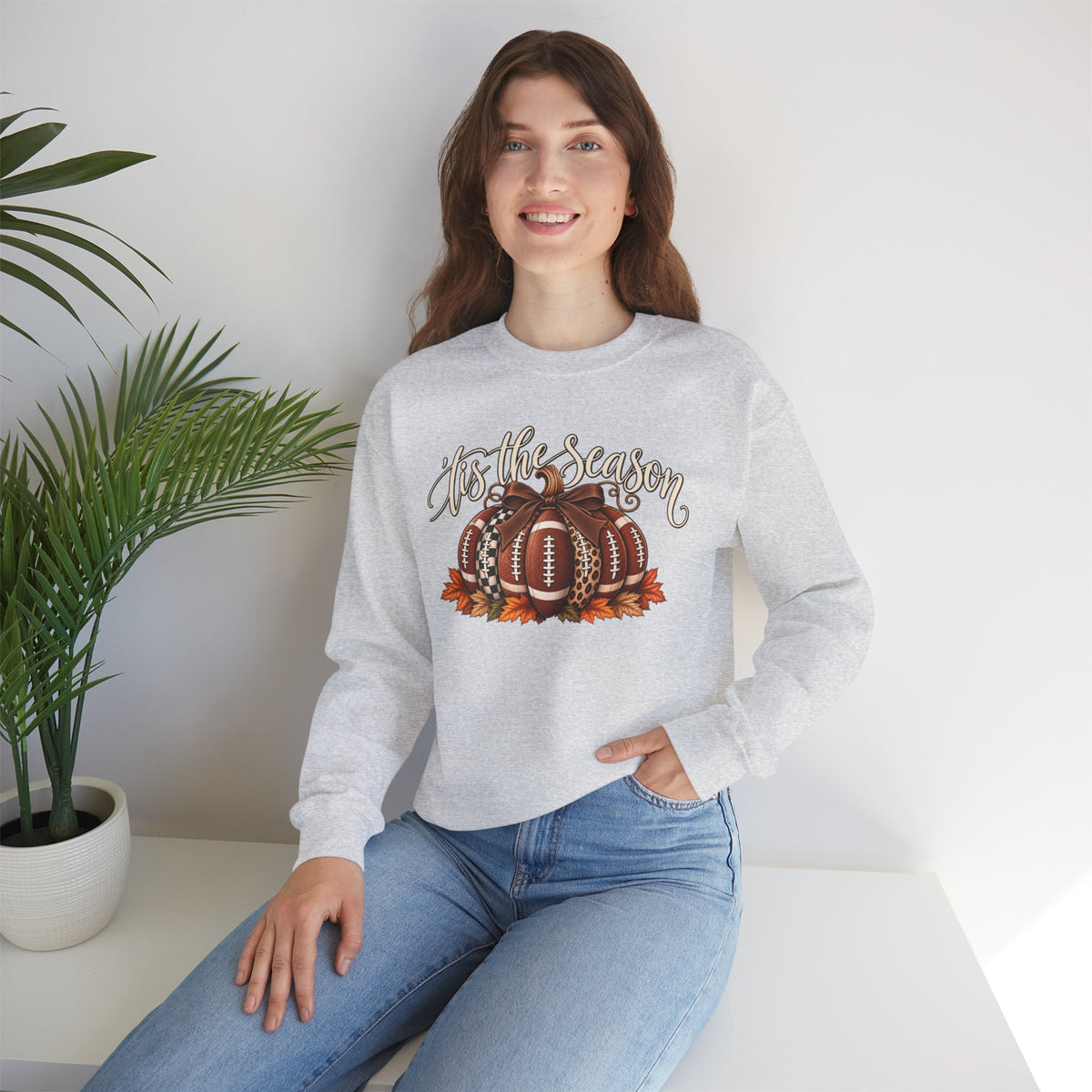 'Tis the Season Football Pumpkins Crewneck Sweatshirt