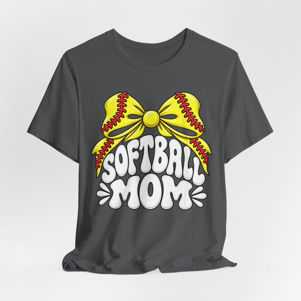 Softball Mom T-Shirt — Yellow Softball Bow Graphic Tee