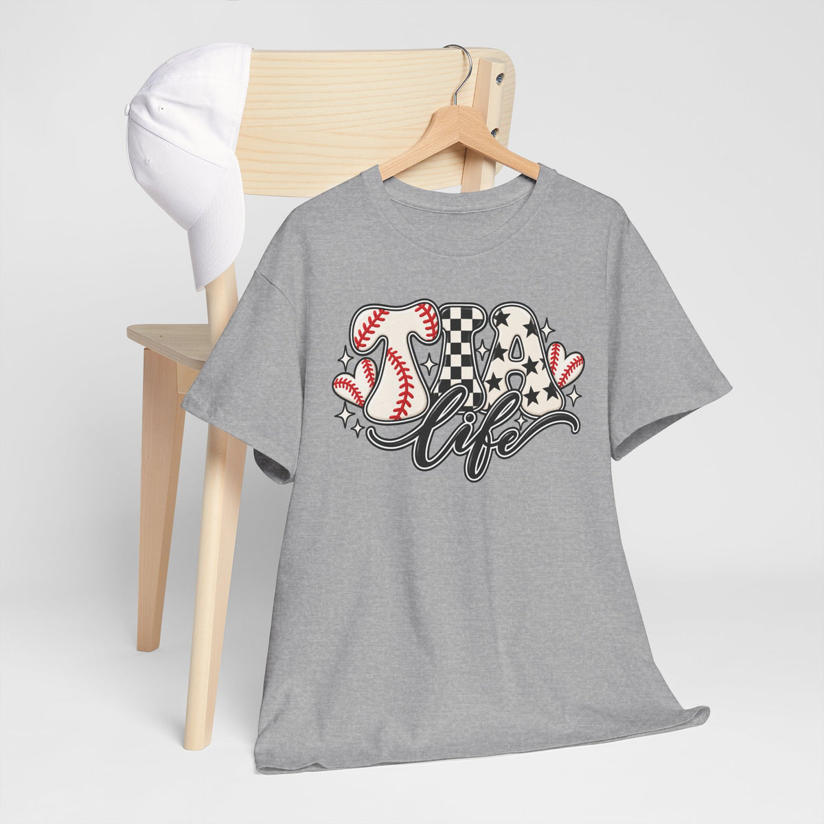 Baseball Life T-Shirt — Retro Heart & Checkerboard Softball Design