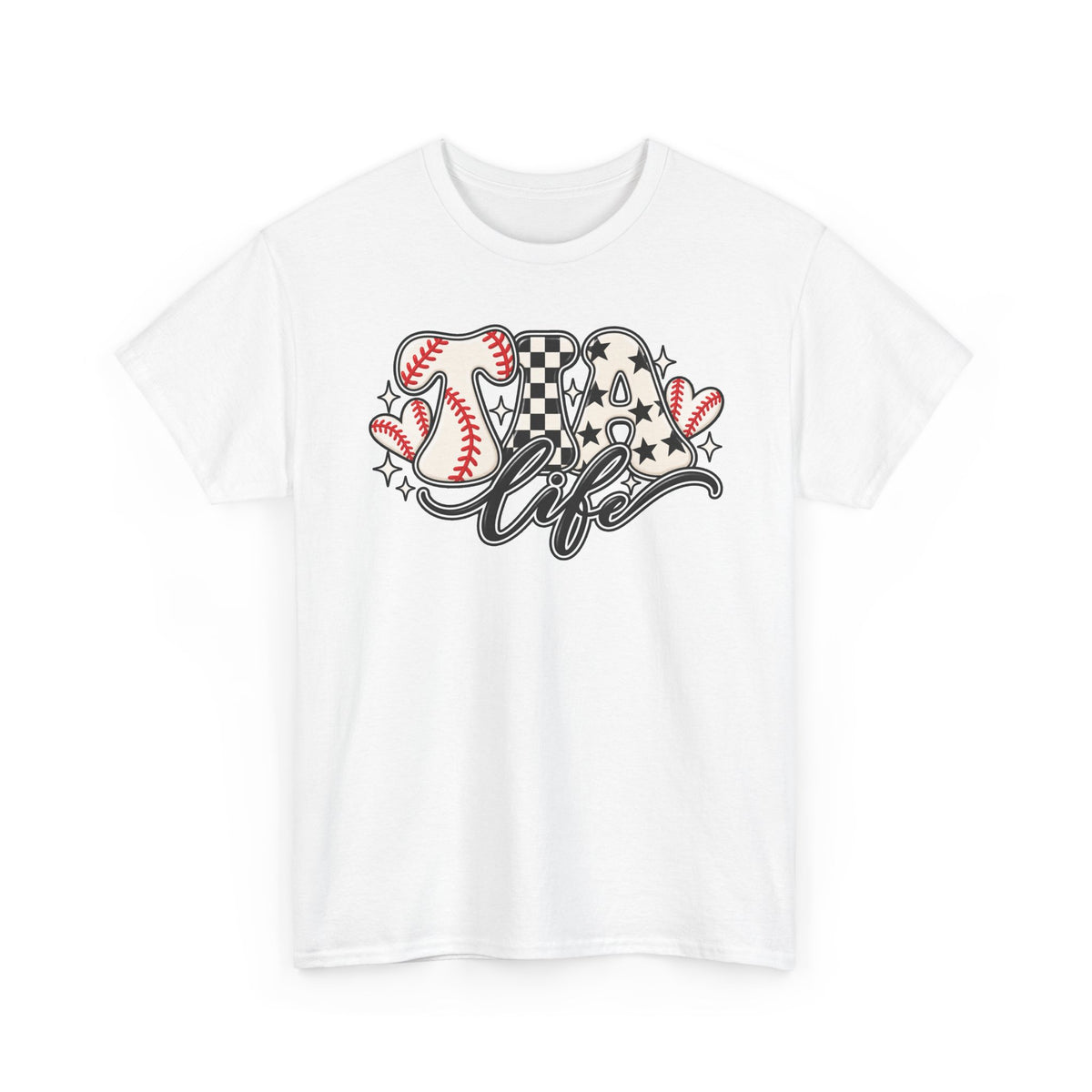 Baseball Life T-Shirt — Retro Heart & Checkerboard Softball Design