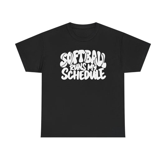 Softball Runs My Schedule T-Shirt — Women's & Girls Softball Mom/Dad Tee