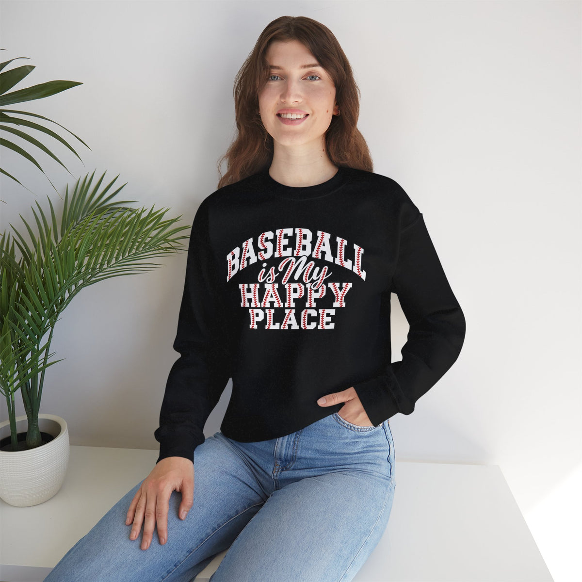 Baseball Is My Happy Place Crewneck Sweatshirt