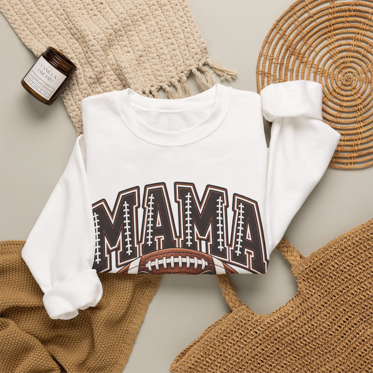 Mama Football Crewneck Sweatshirt — Vintage Gridiron Mom Graphic
