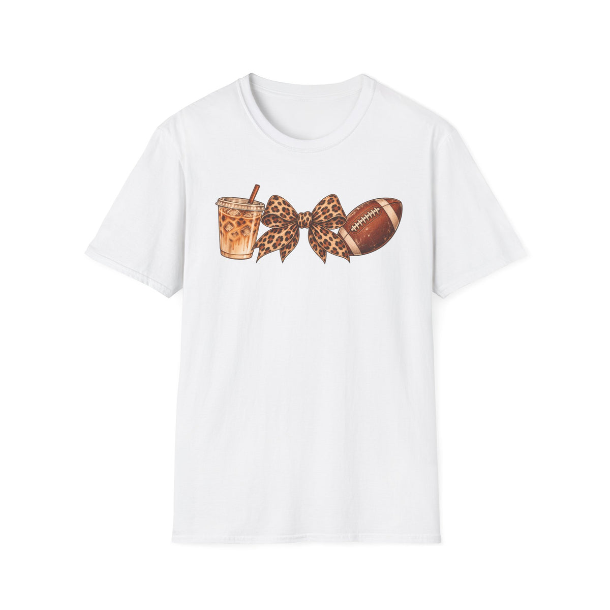Iced Coffee, Leopard Bow & Football Graphic Tee — Game Day Mom Shirt