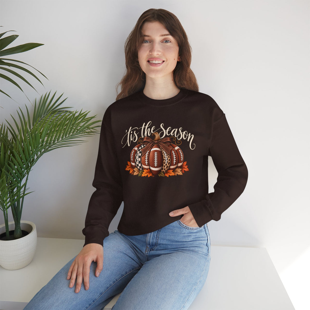 'Tis the Season Football Pumpkins Crewneck Sweatshirt