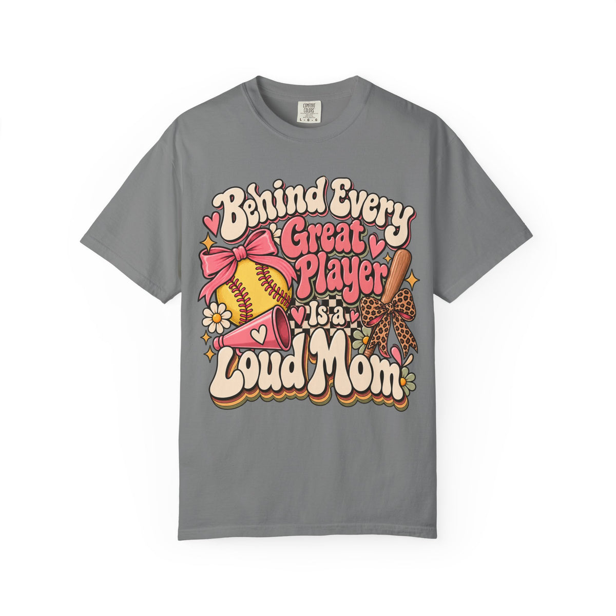Softball Mom T-Shirt — "Behind Every Great Player Is a Proud Mom" Vintage Floral Design