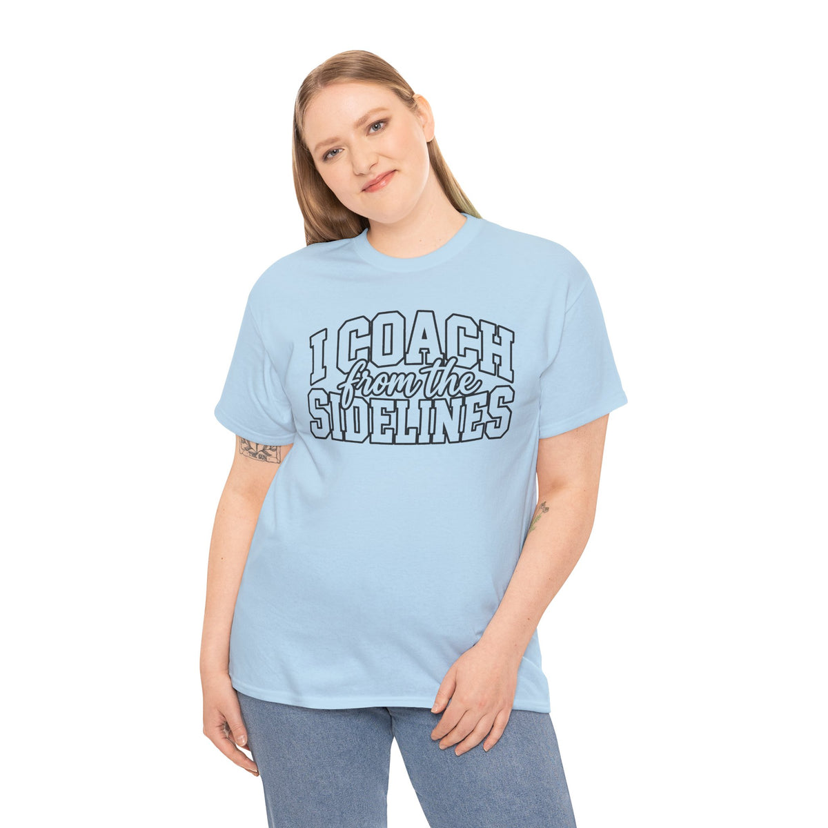 I Coach from the Sidelines T-Shirt — Cheerleader/Supporter Sideline Coach Tee