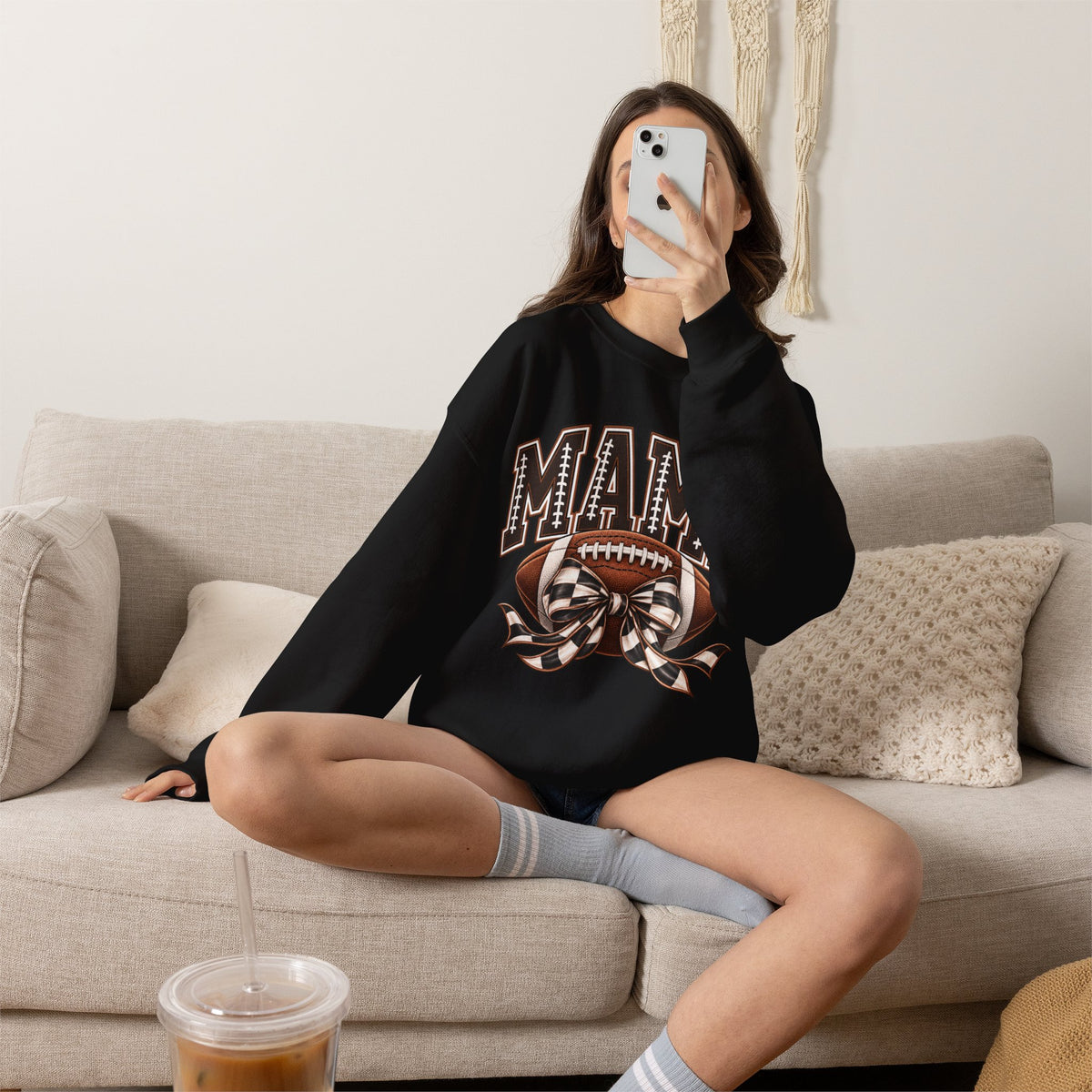 Mama Football Crewneck Sweatshirt — Vintage Gridiron Mom Graphic
