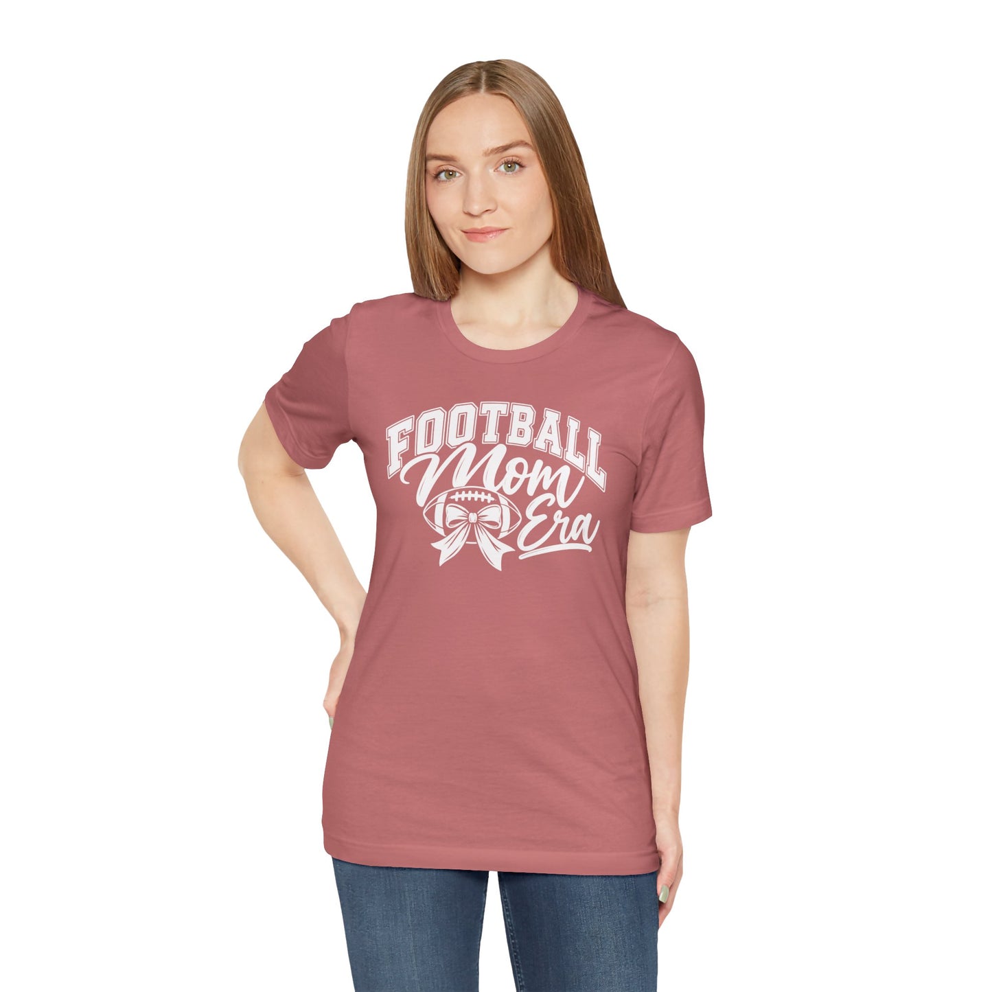 Football Mom Era T-Shirt – Cute Pink Game Day Tee with Football Ribbon