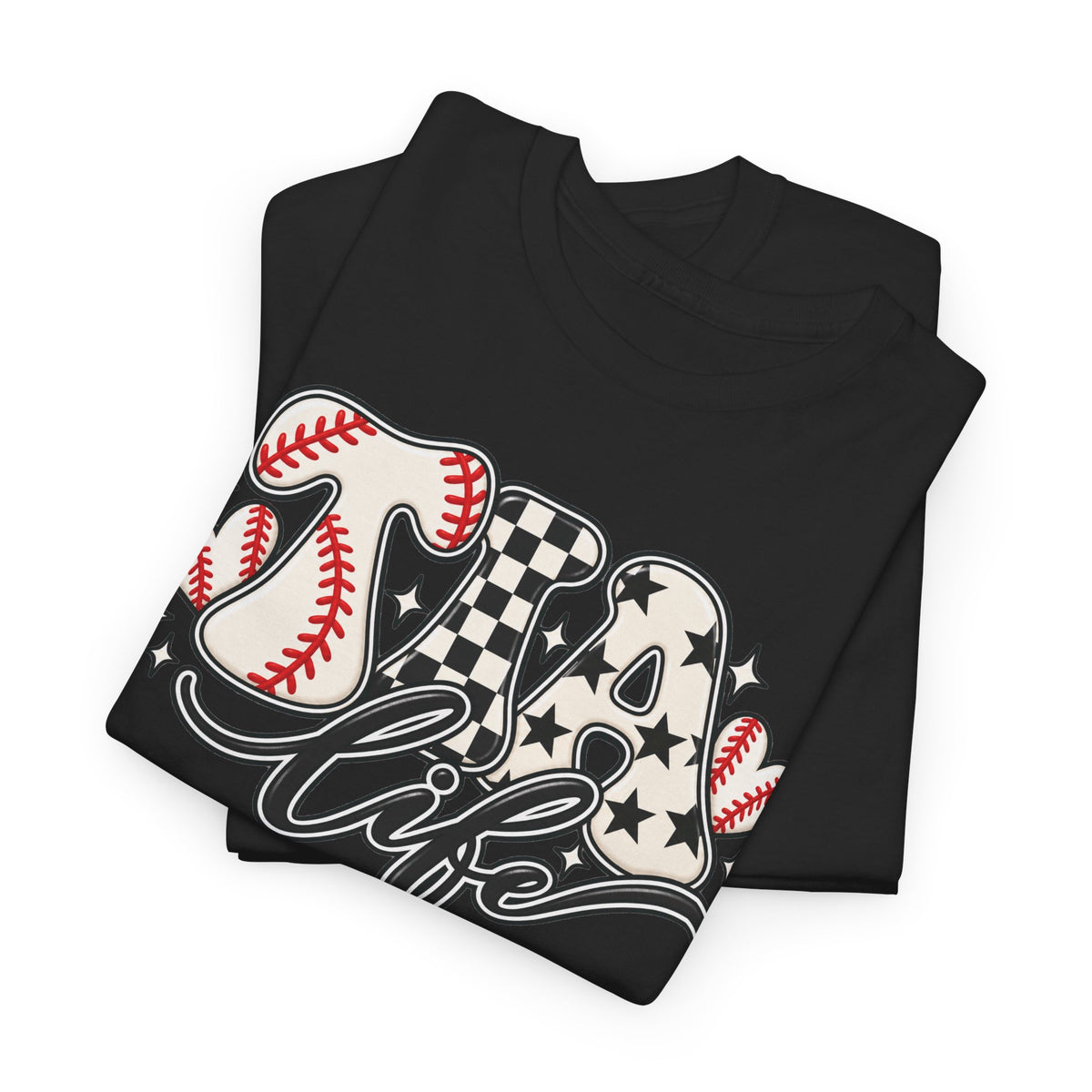 Baseball Life T-Shirt — Retro Heart & Checkerboard Softball Design