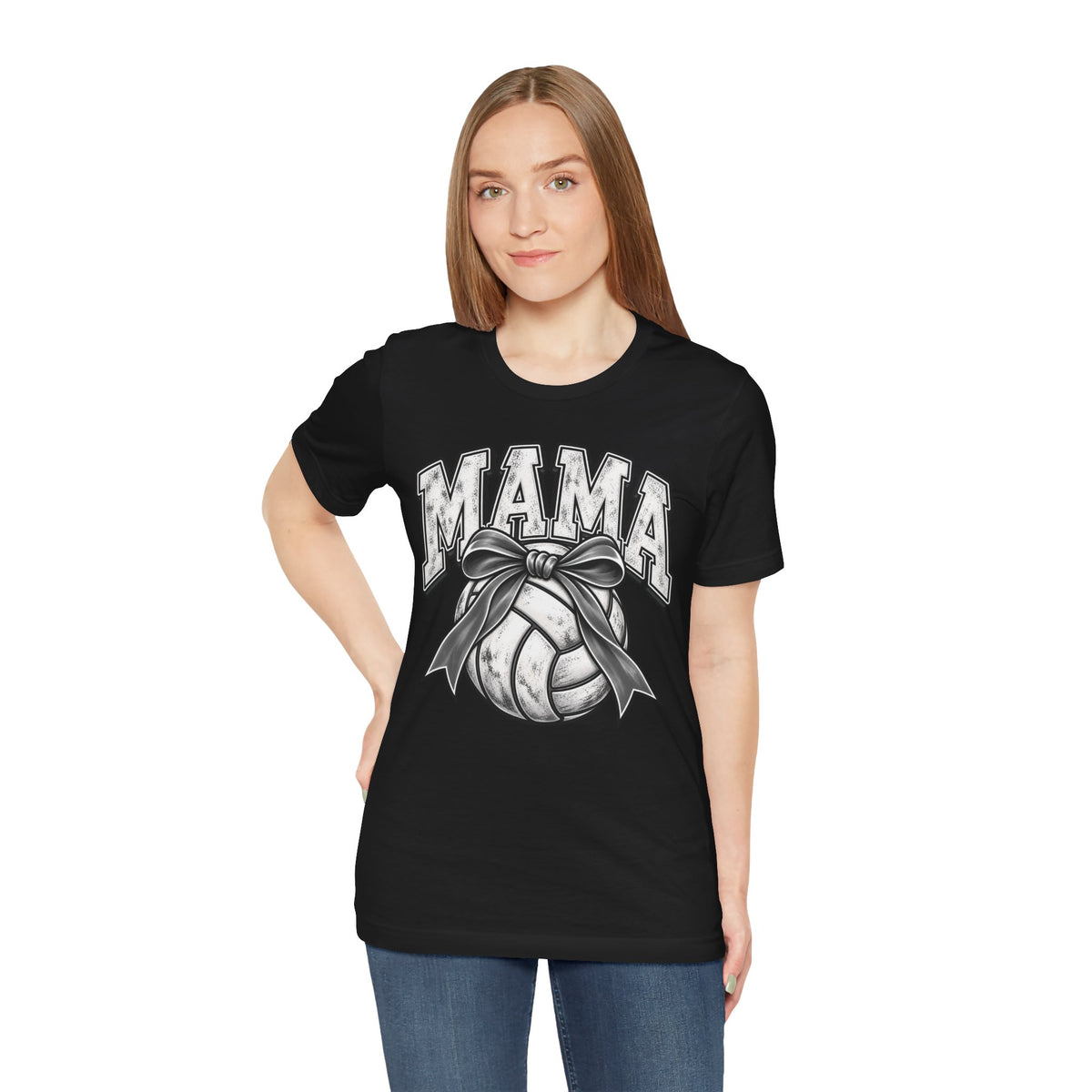 Volleyball Mama Tee — Mom Volleyball Shirt with Ribboned Ball Graphic