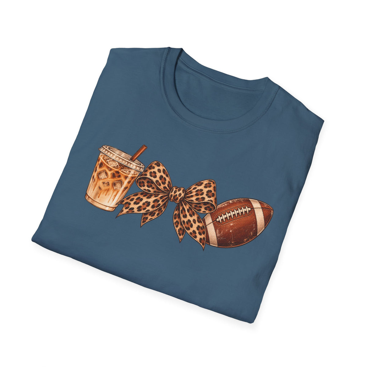 Iced Coffee, Leopard Bow & Football Graphic Tee — Game Day Mom Shirt