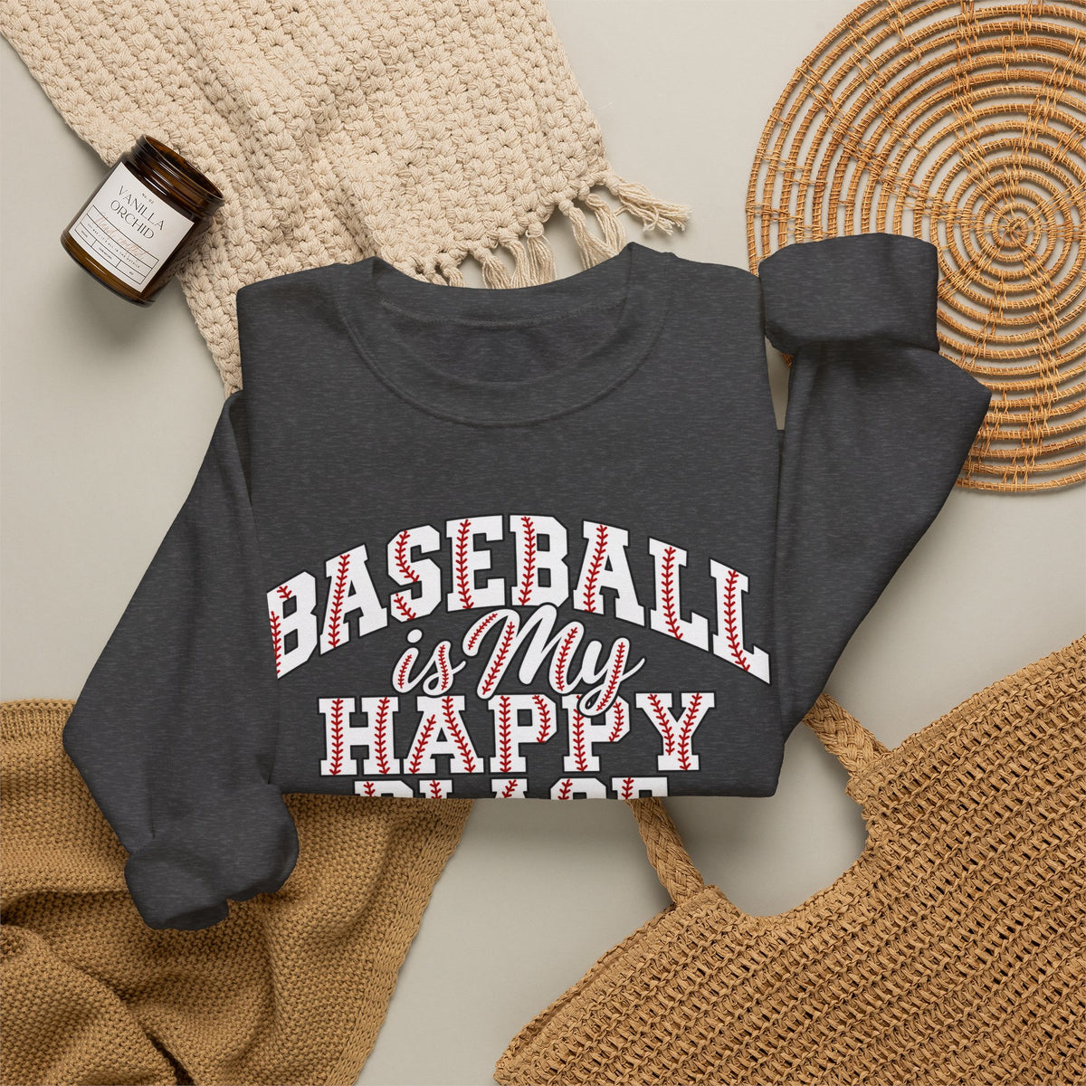 Baseball Is My Happy Place Crewneck Sweatshirt