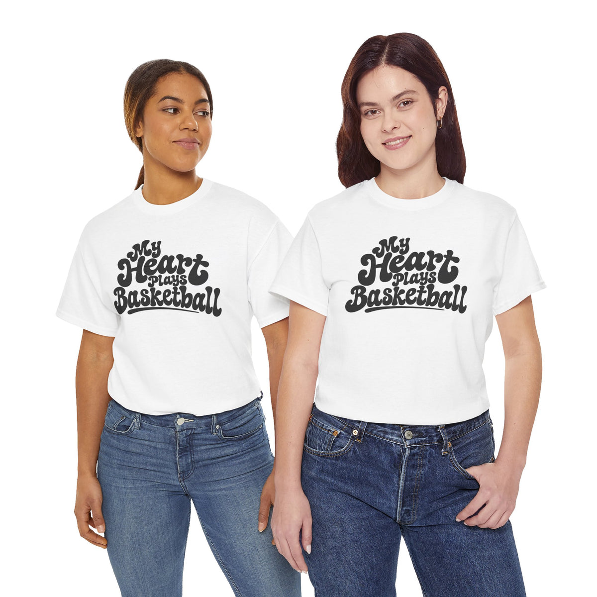 Basketball T-Shirt — "My Heart Beats Basketball" Retro Script