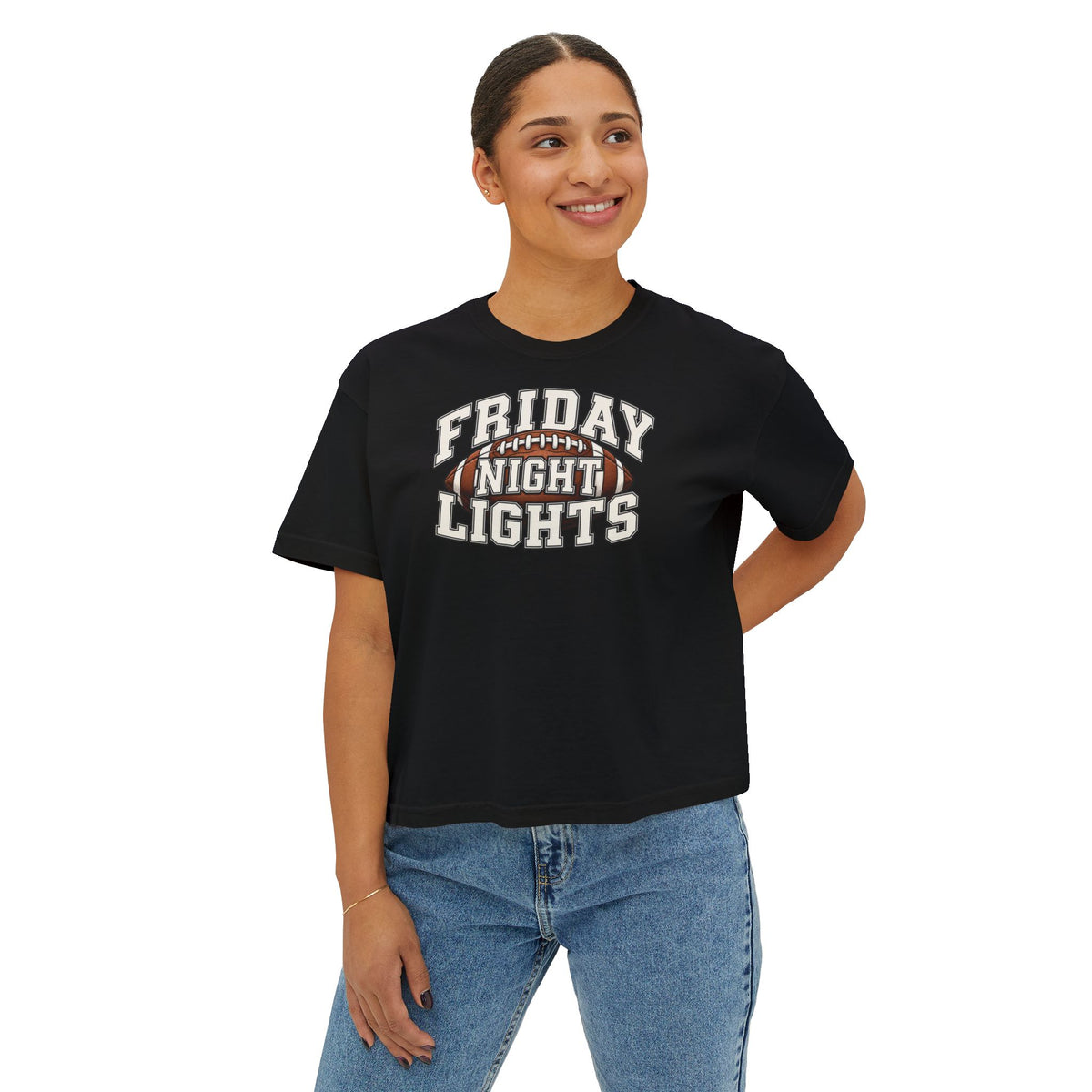 Friday Night Lights Boxy Tee — Women's Football Graphic T-Shirt