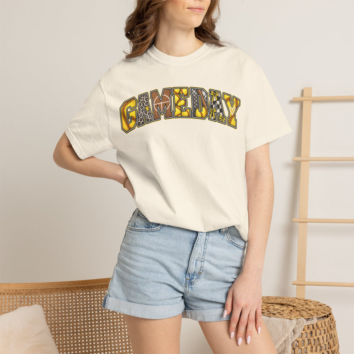 Softball Gameday Retro Patchwork T-Shirt