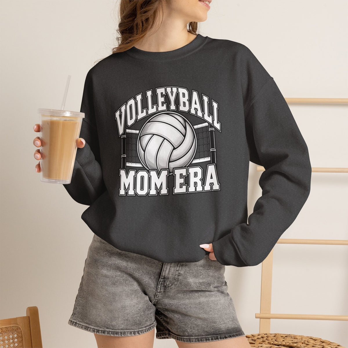 Volleyball Mom Crewneck Sweatshirt — Retro Volleyball Net Design