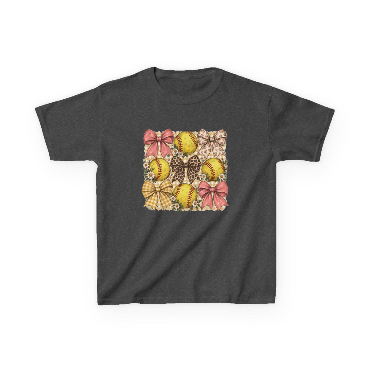Kids Softball Pattern Tee — Leopard Bows & Ribbons Sports Shirt