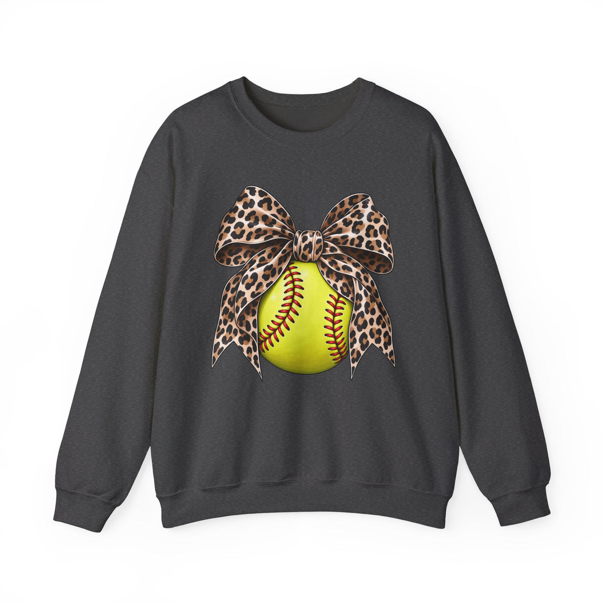 Softball Crewneck Sweatshirt with Leopard Bow Graphic
