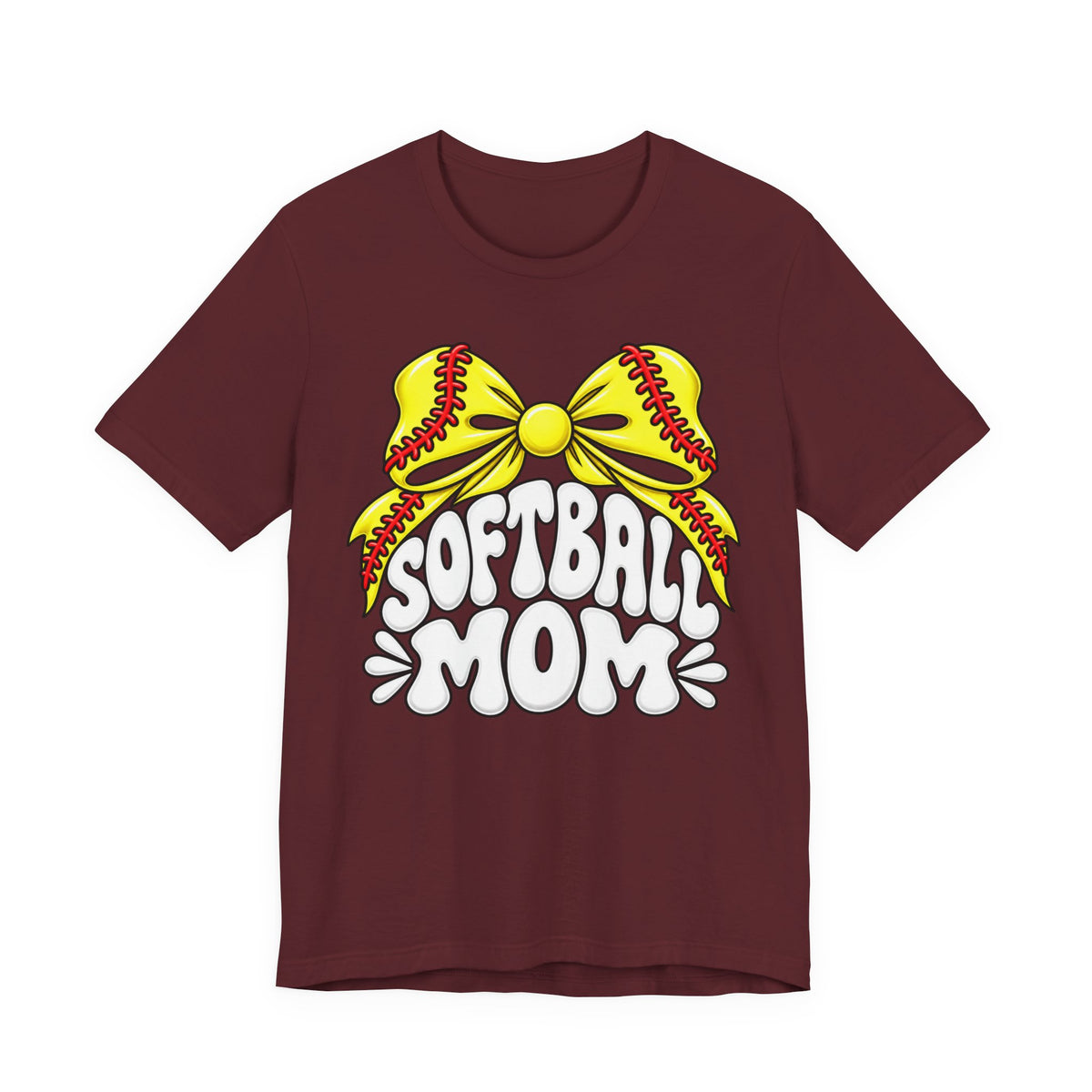 Softball Mom T-Shirt — Yellow Softball Bow Graphic Tee
