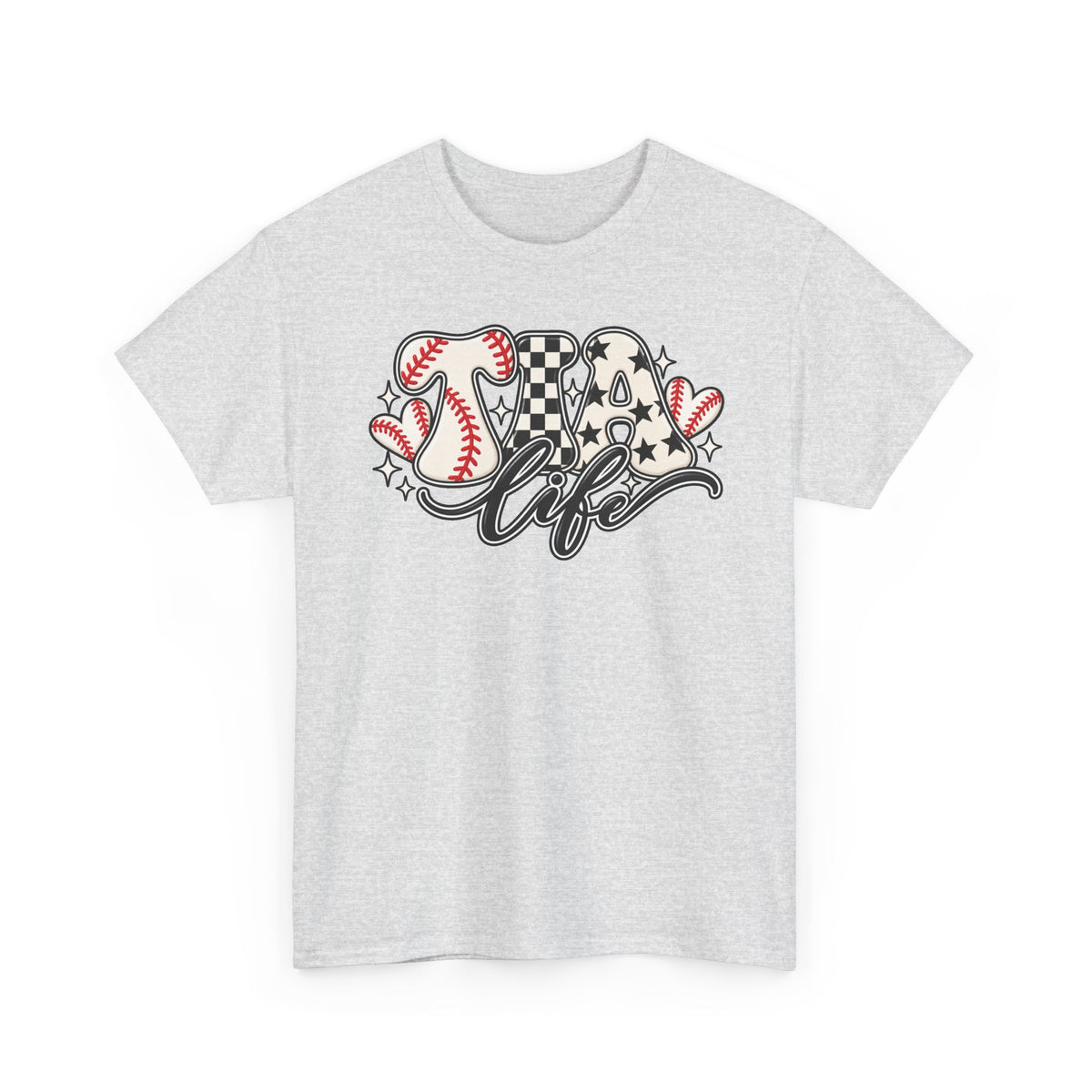 Baseball Life T-Shirt — Retro Heart & Checkerboard Softball Design