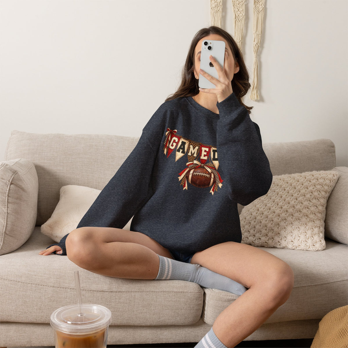 Gameday Football Crewneck Sweatshirt — Rustic Sports Banner Design