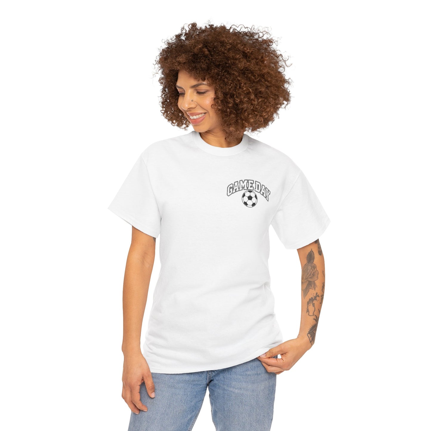Soccer Dad T-Shirt — 'DAD' Arch with Soccer Ball Chest Graphic