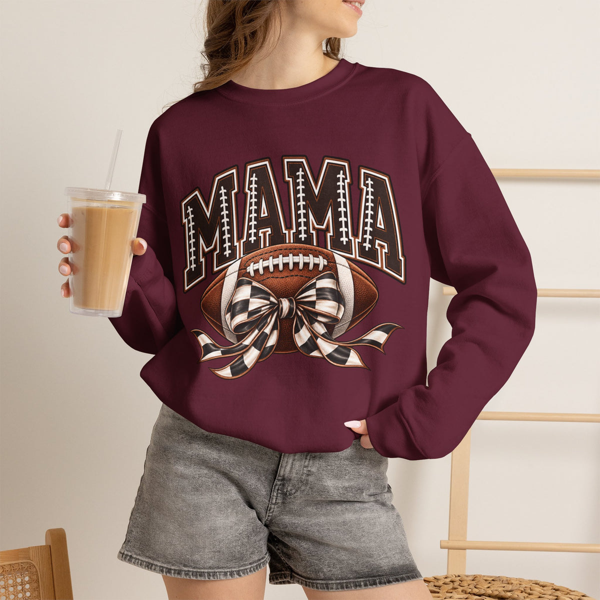Mama Football Crewneck Sweatshirt — Vintage Gridiron Mom Graphic