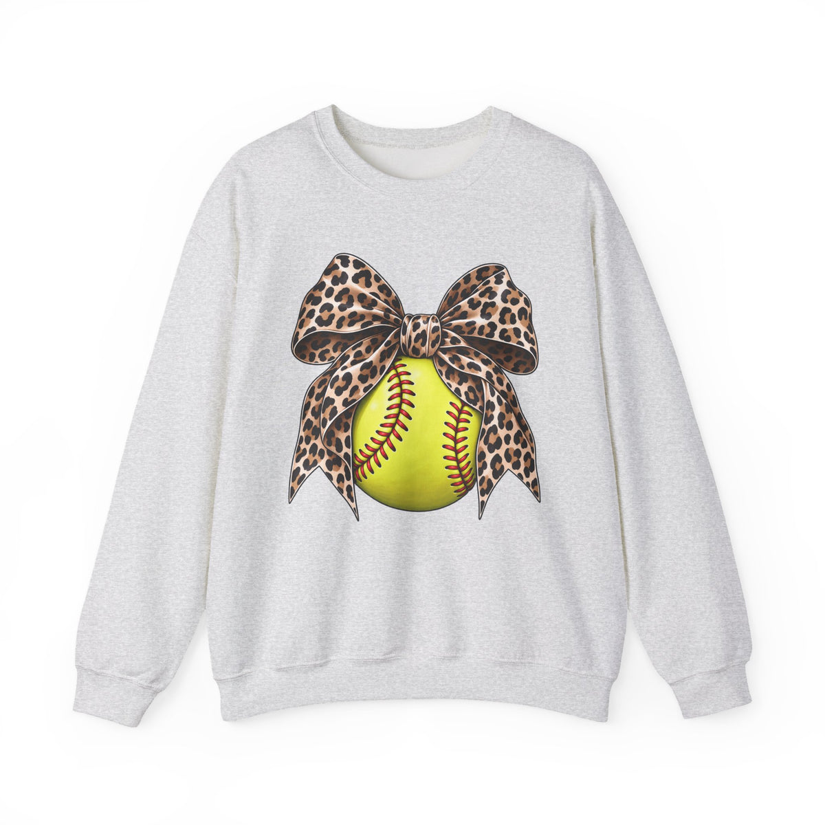 Softball Crewneck Sweatshirt with Leopard Bow Graphic