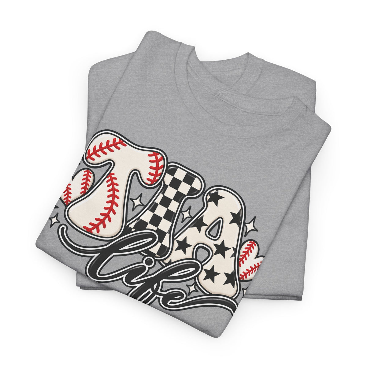 Baseball Life T-Shirt — Retro Heart & Checkerboard Softball Design