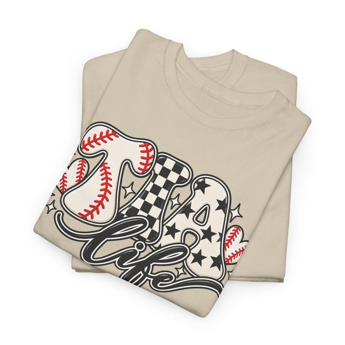 Baseball Life T-Shirt — Retro Heart & Checkerboard Softball Design