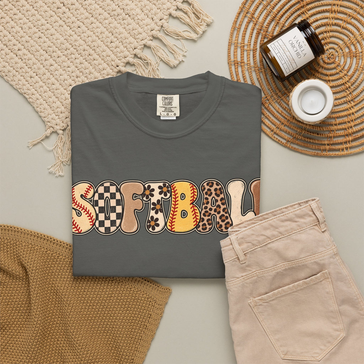 Softball Retro Graphic T-Shirt — Vintage Patterned Lettering
