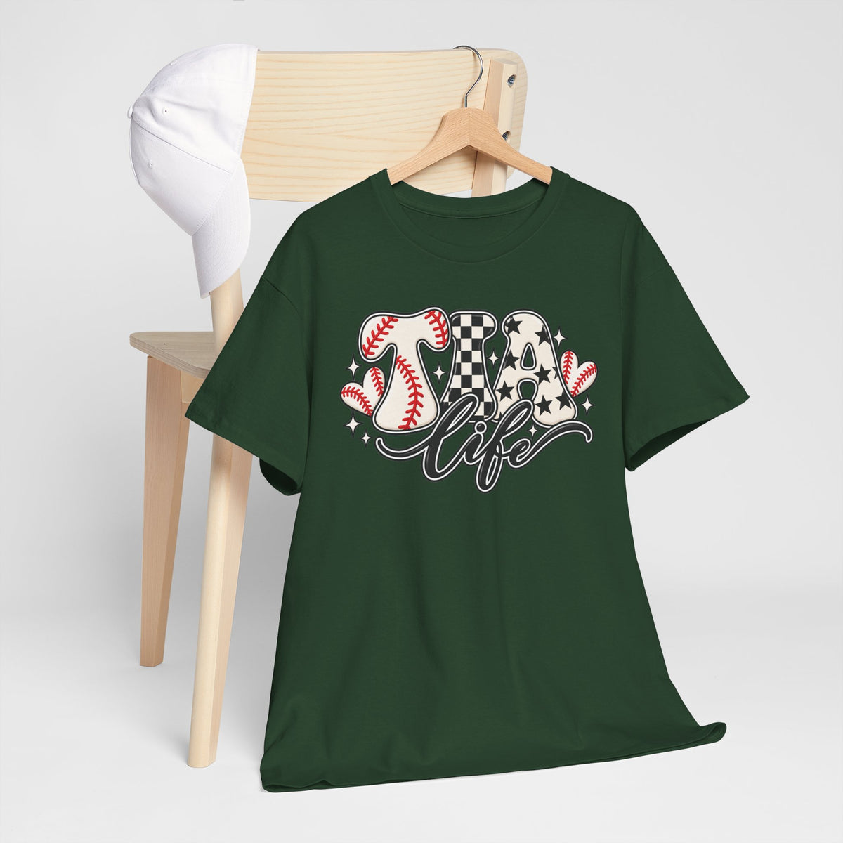 Baseball Life T-Shirt — Retro Heart & Checkerboard Softball Design