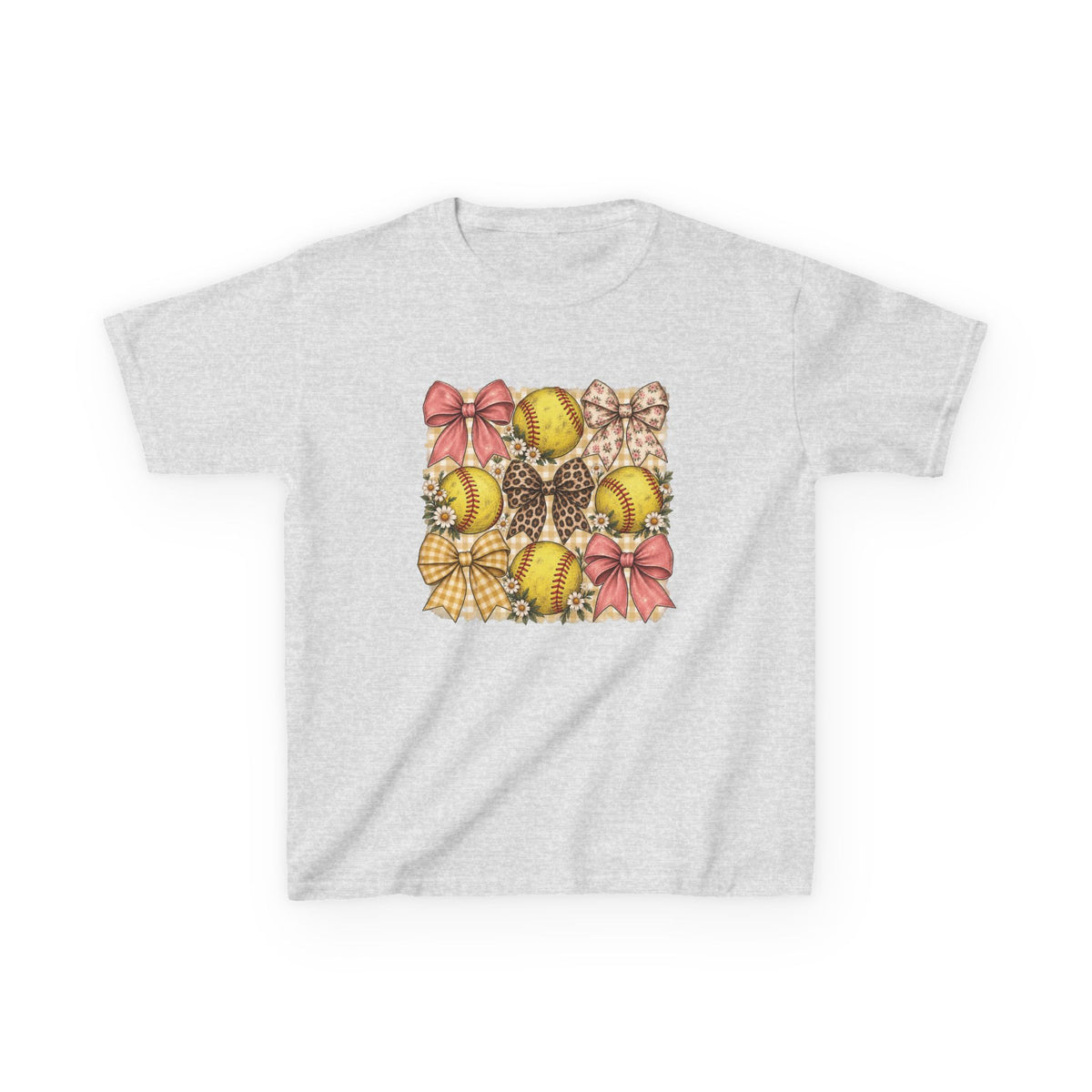 Kids Softball Pattern Tee — Leopard Bows & Ribbons Sports Shirt