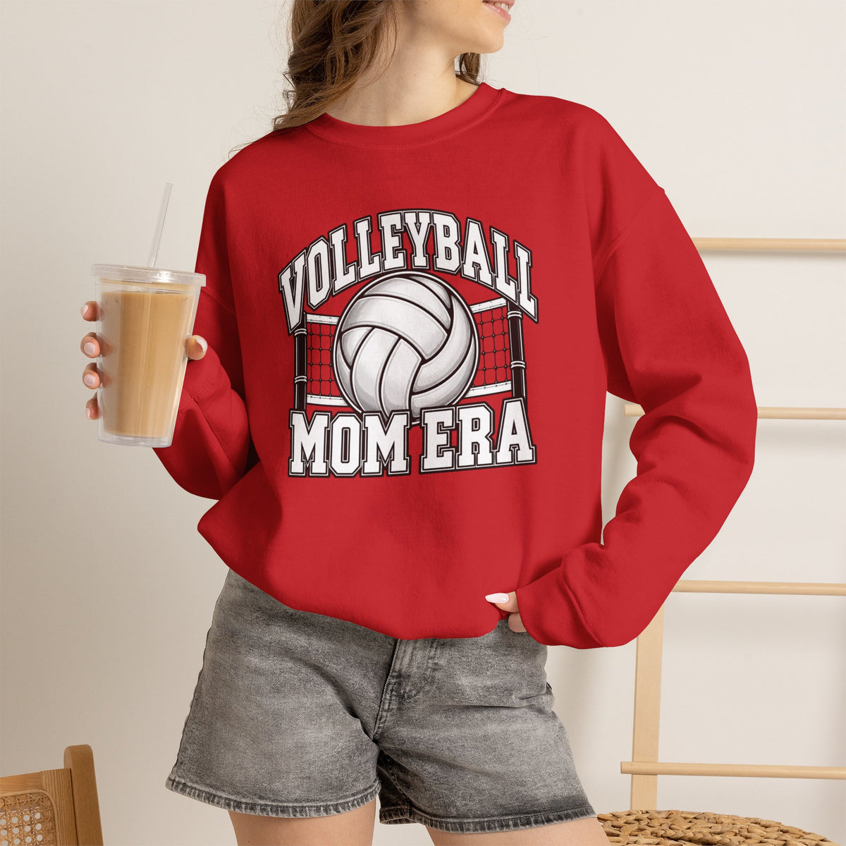 Volleyball Mom Crewneck Sweatshirt — Retro Volleyball Net Design
