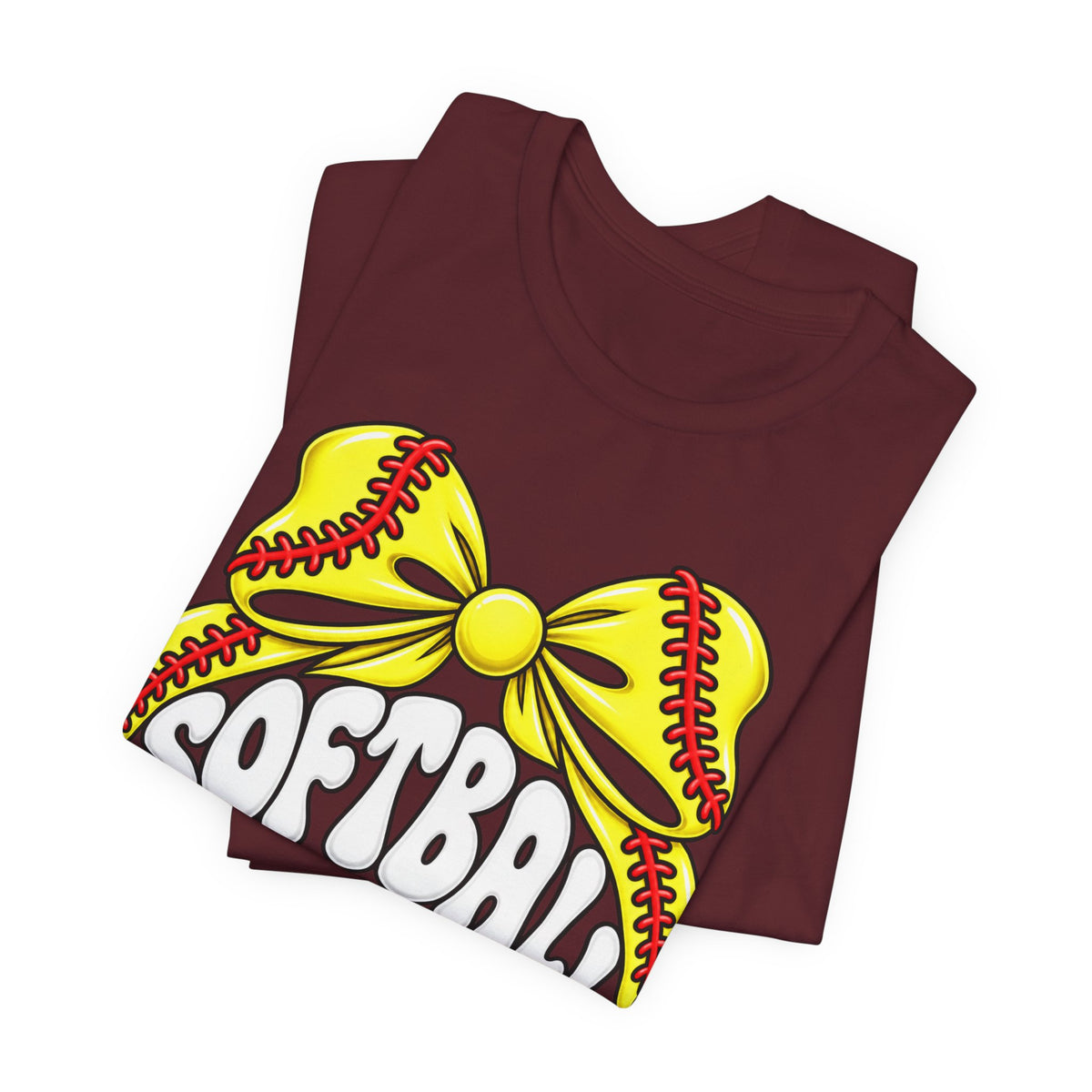 Softball Mom T-Shirt — Yellow Softball Bow Graphic Tee