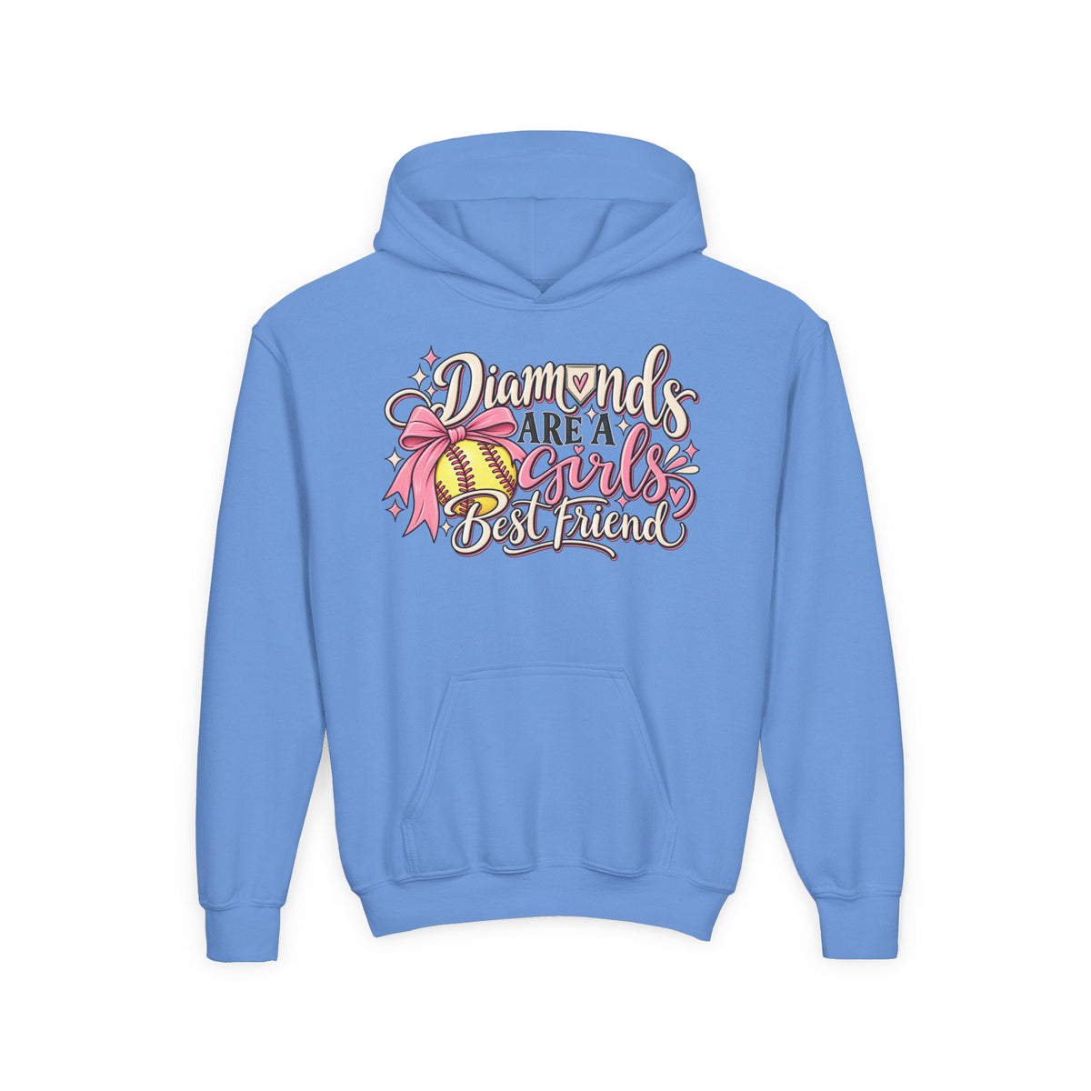 Youth Hoodie - "Diamonds Are A Girl's Best Friend" Softball Design (Pink Ribbon)