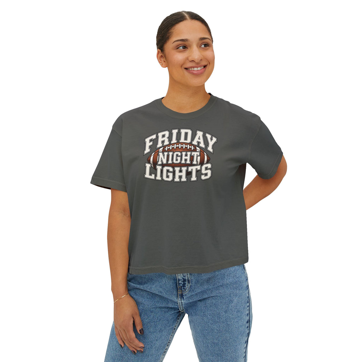 Friday Night Lights Boxy Tee — Women's Football Graphic T-Shirt