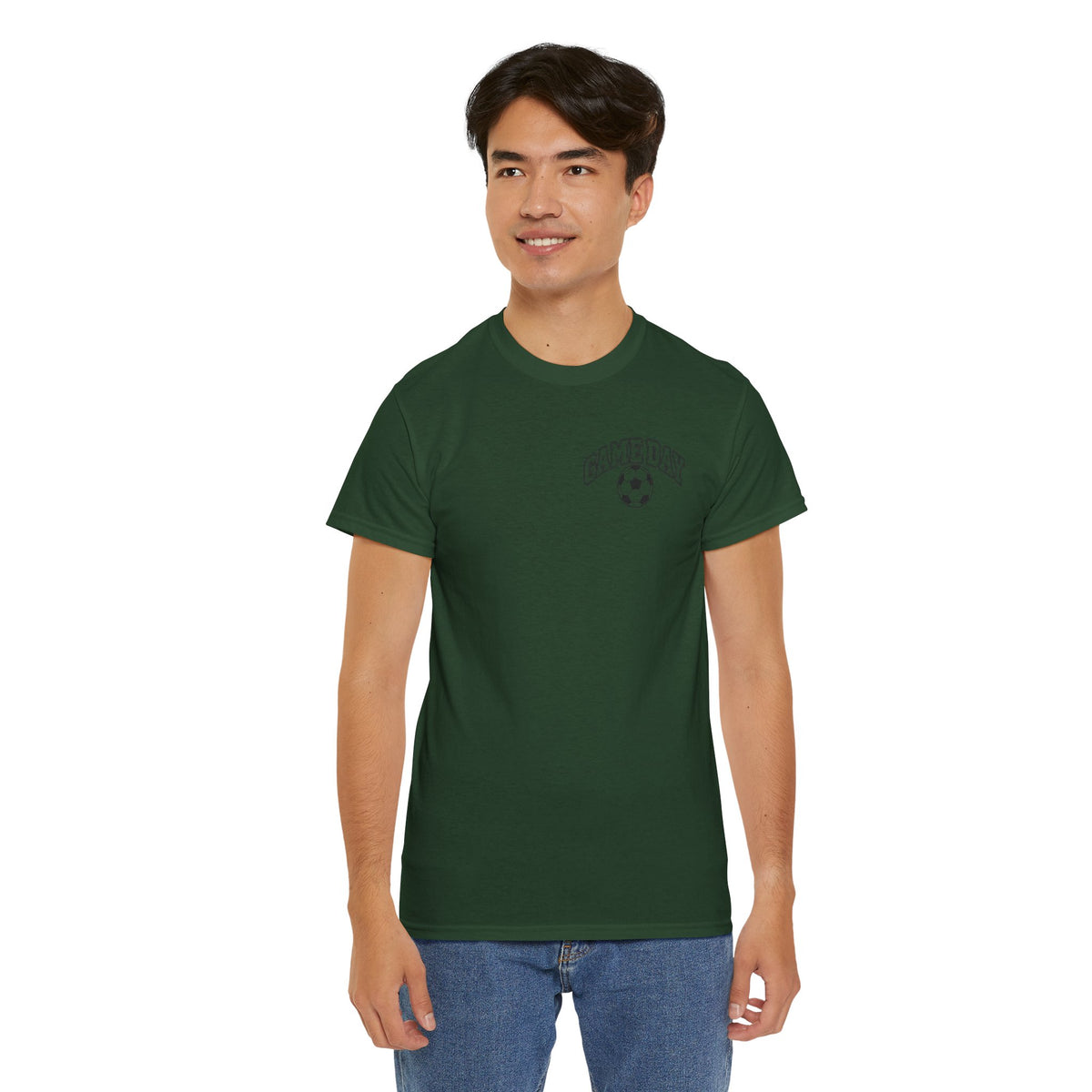 Soccer Dad T-Shirt — 'DAD' Arch with Soccer Ball Chest Graphic