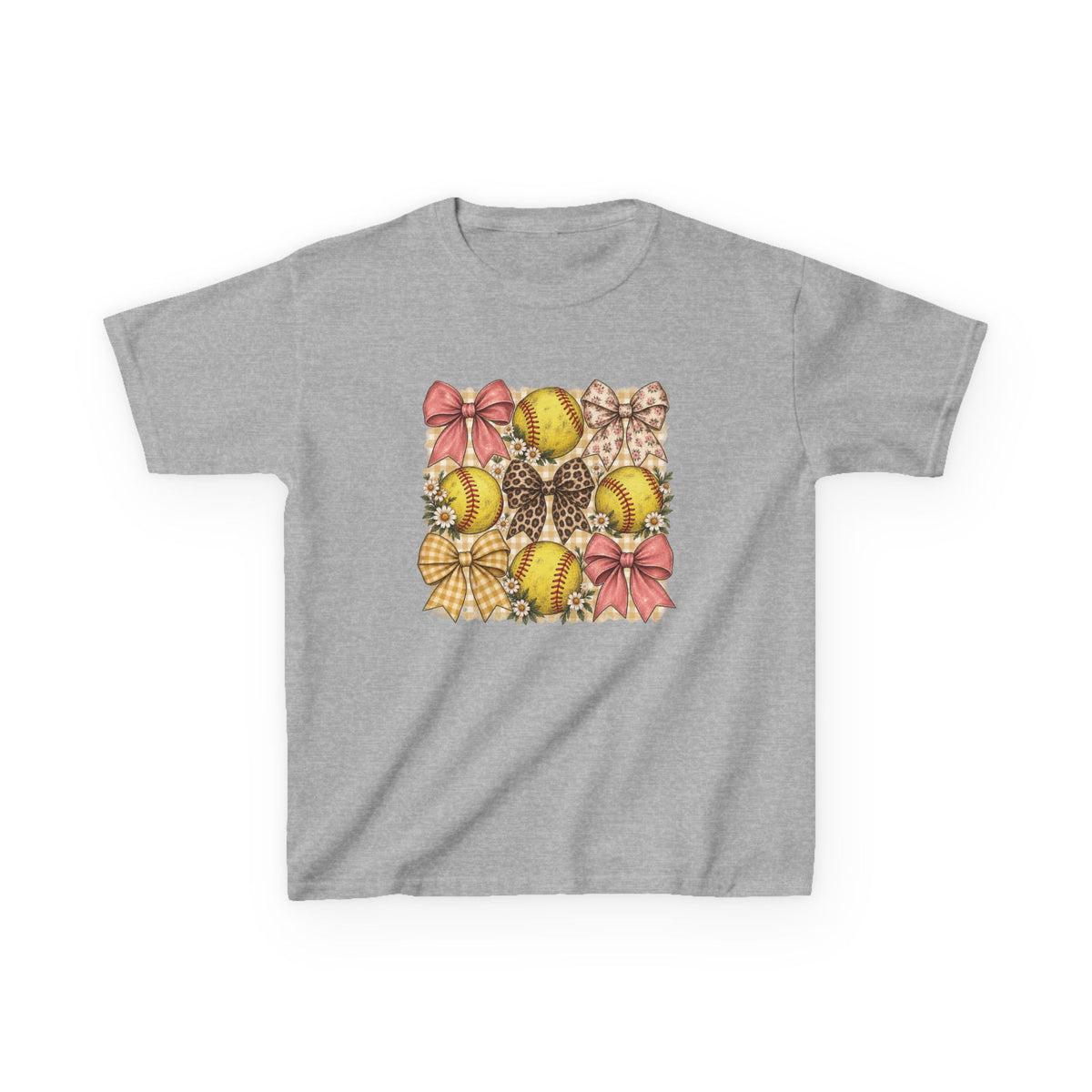 Kids Softball Pattern Tee — Leopard Bows & Ribbons Sports Shirt