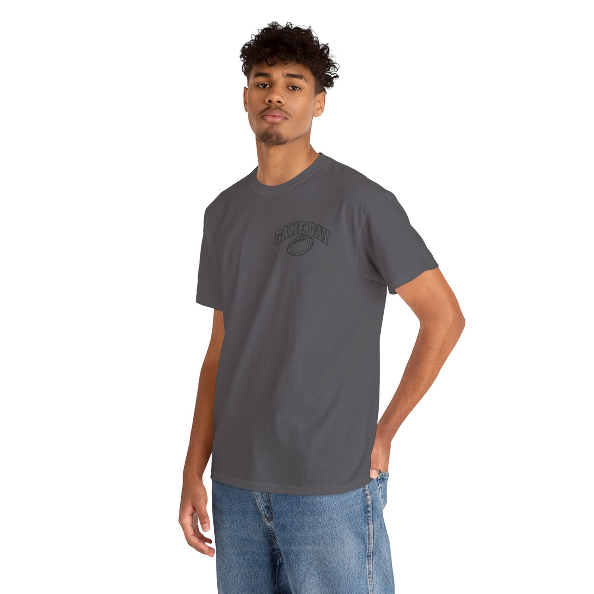 Game Day Football Tee — Minimal Chest Logo White T-Shirt