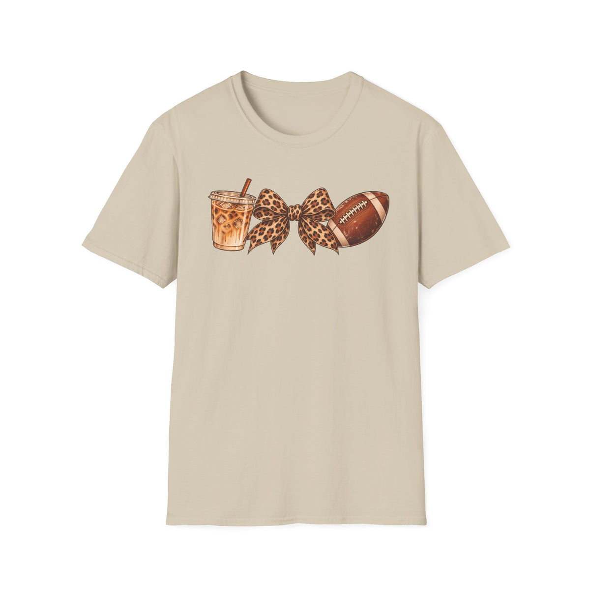 Iced Coffee, Leopard Bow & Football Graphic Tee — Game Day Mom Shirt