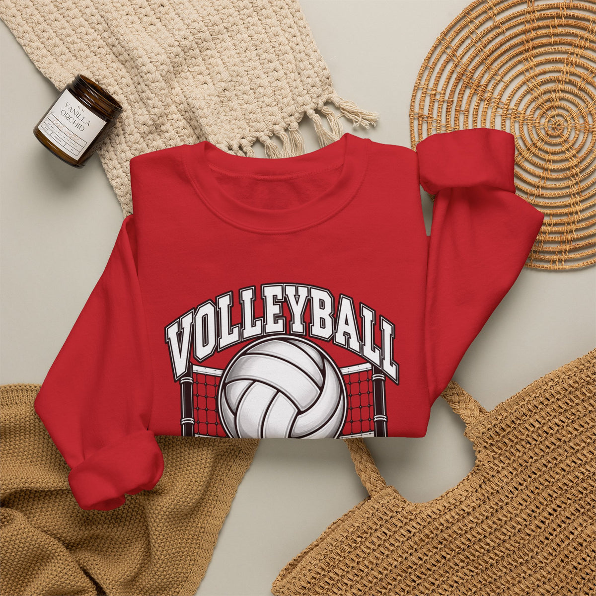 Volleyball Mom Crewneck Sweatshirt — Retro Volleyball Net Design