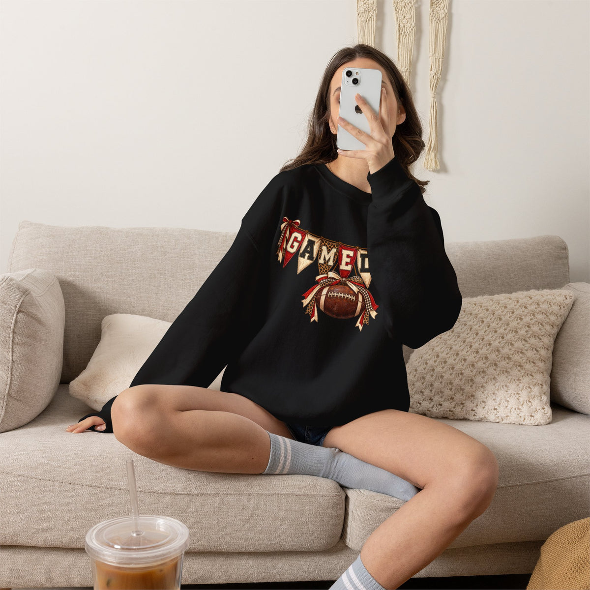 Gameday Football Crewneck Sweatshirt — Rustic Sports Banner Design