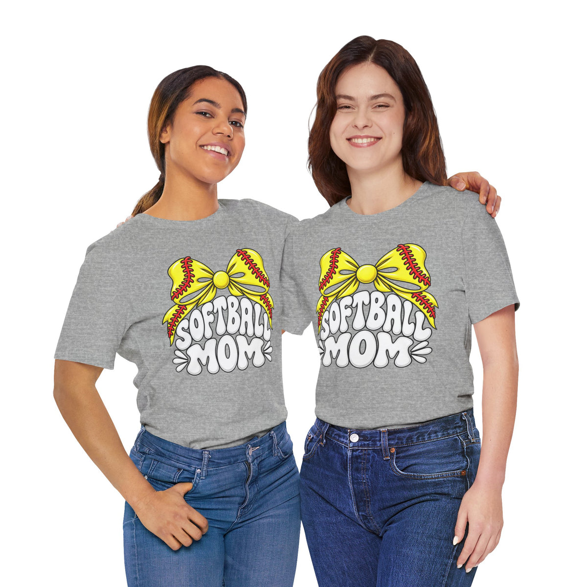Softball Mom T-Shirt — Yellow Softball Bow Graphic Tee