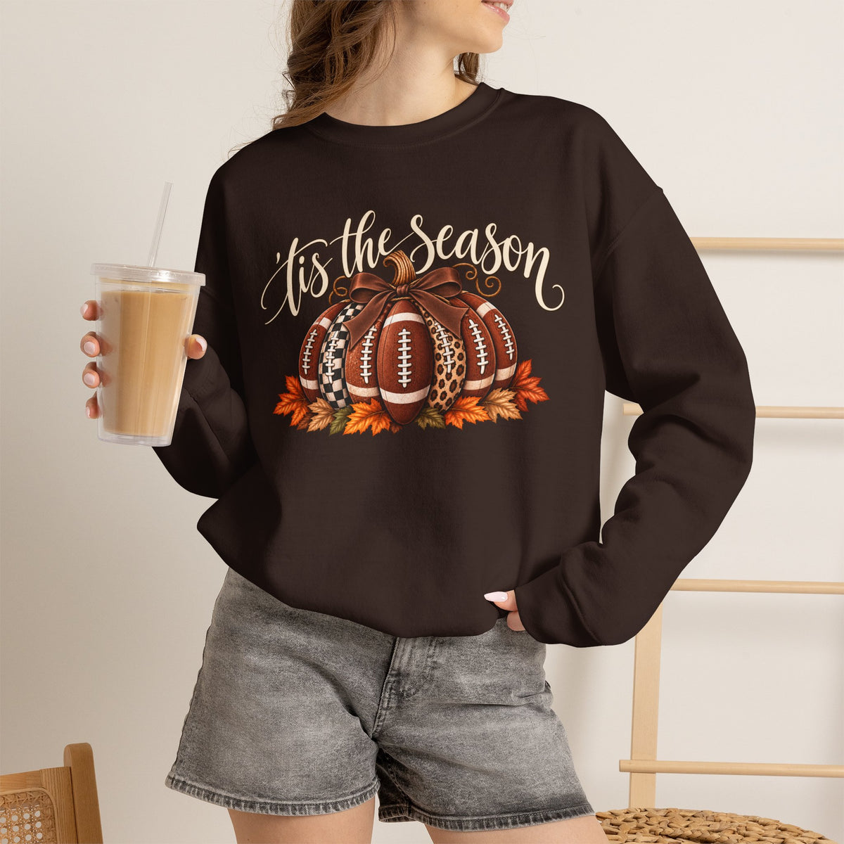 'Tis the Season Football Pumpkins Crewneck Sweatshirt
