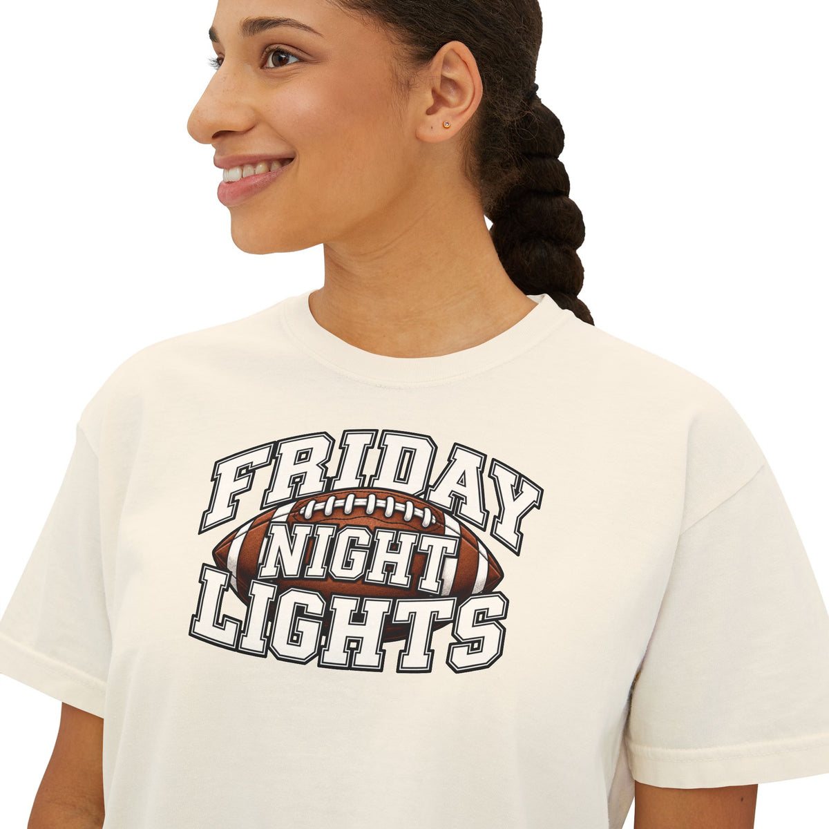 Friday Night Lights Boxy Tee — Women's Football Graphic T-Shirt