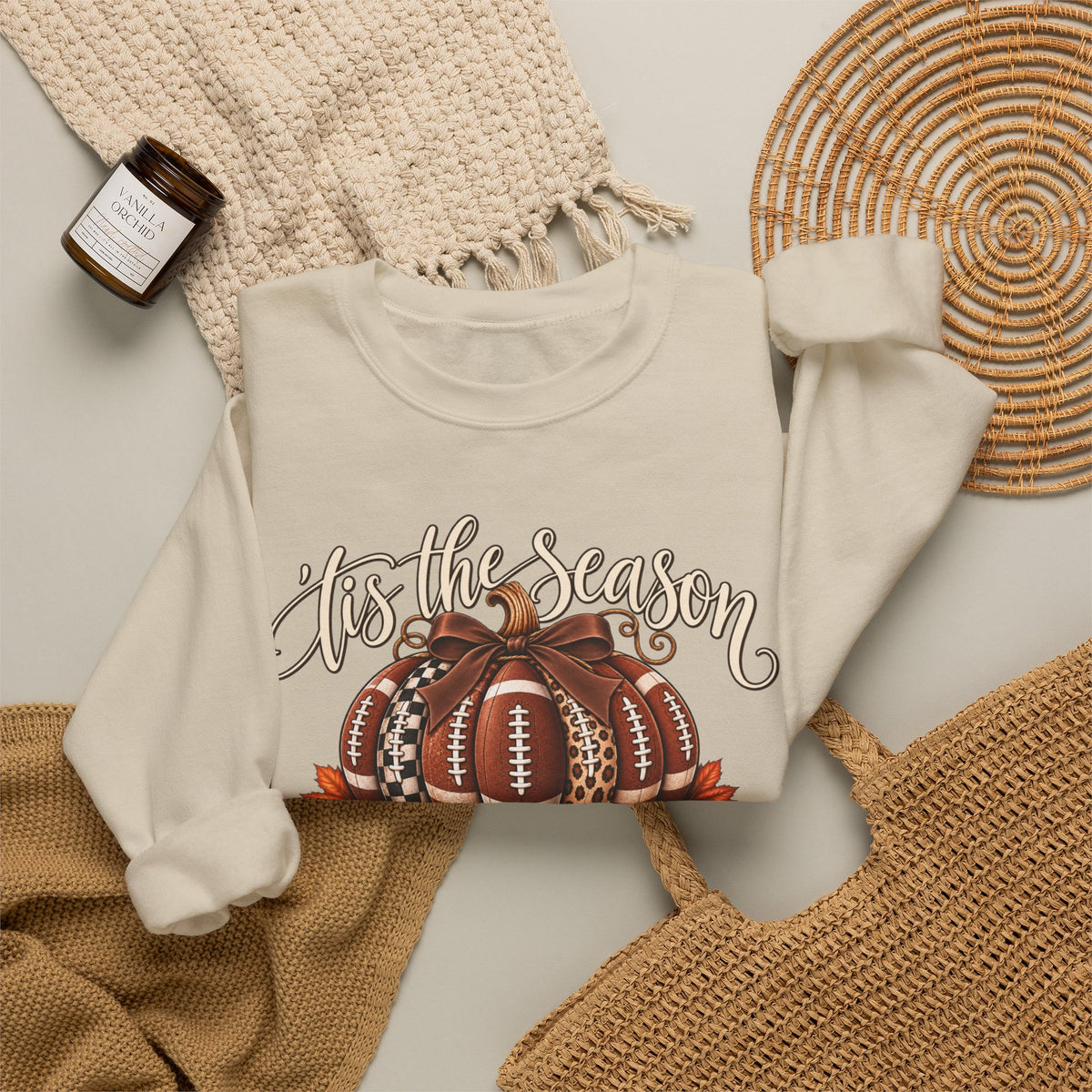 'Tis the Season Football Pumpkins Crewneck Sweatshirt