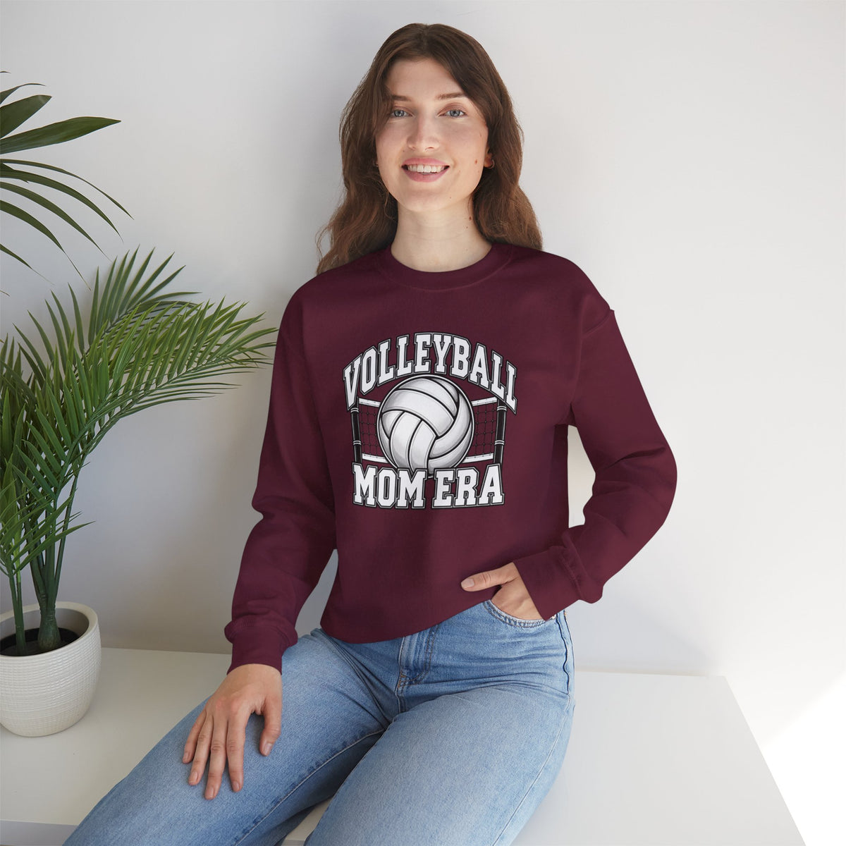 Volleyball Mom Crewneck Sweatshirt — Retro Volleyball Net Design
